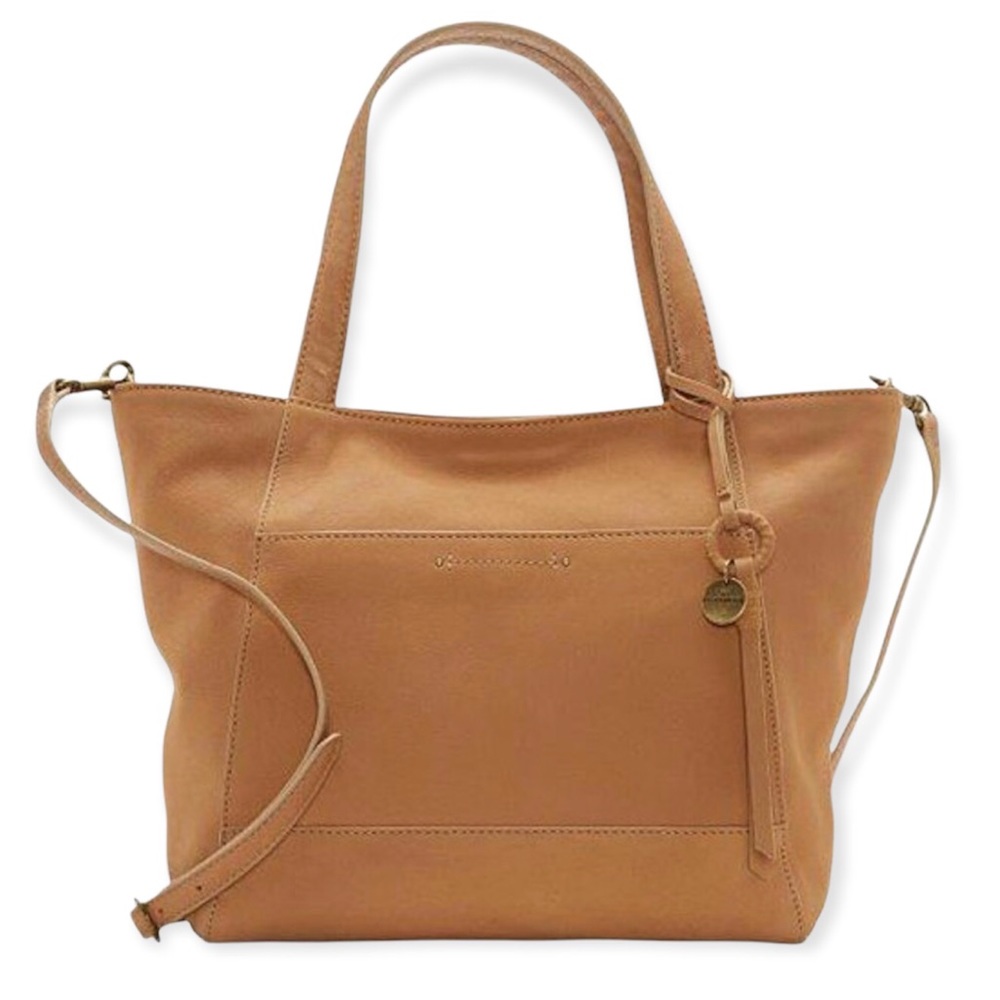 LUCKY BRAND Don Tote Bag Tan Vachetta Learner Detachable crossbody 12” x 9”